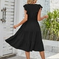 thumbnail image 5 of Mrat Women Midi Dress A-Line Flowy Dress V-Neck Soid Sleeveless Casual Dress Elastic Waist Pleated Long Dress S-55 Black m, 5 of 6