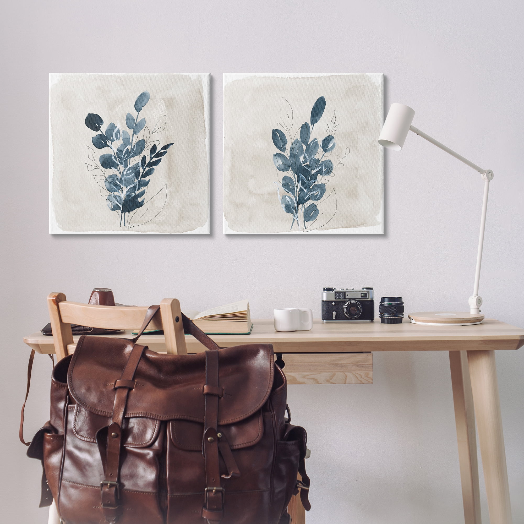 Stupell Industries Blue Summer Leaves Plants & Flowers Painting Wrapped Canvas Art Print Wall Art, 24 x 24, Set of 2