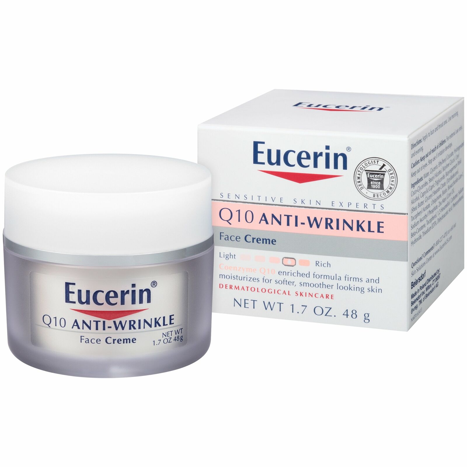 Eucerin Q10 Anti-Wrinkle Face Creme, Unscented, 1.7 oz (8 pack)