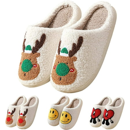 

2022 Upgraded Bad Cute Bunny Slippers for Women Men Smiley Face Slippers Embroidery Fluffy Fuzzy Slippers House Couples slippers Non-slip Warmth for Indoor Outdoor