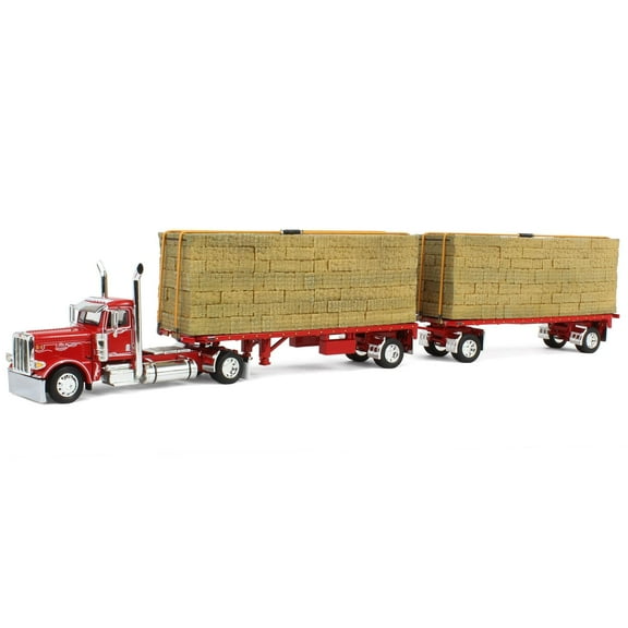 First Gear DCP 1/64 Viper Red Peterbilt 389 28.5ft Utility Dual Hay Flatbeds & Load 60-1894