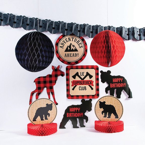Fun Express Multi-color Buffalo Plaid Birthday Party Decoration Kits, (10 Pieces)