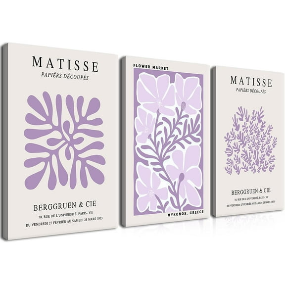 Van Gogh Canvas Wall Art Set of 3, Purple Lavender Flower Market Wall Decor Paintings, Picasso Butterfly Aesthetic Posters Prints Room Decor for Teen Girls Dorm Bedroom Bathroom 12x16In Framed