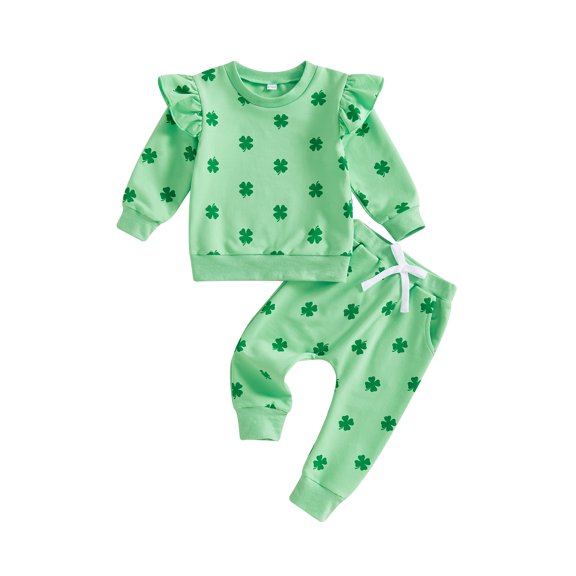 Toddler Baby Boy Girl St.Patrick's Day Outfit Shamrock Print Long Sleeve Crewneck Sweatshirt Tops and Pants Cute Clothes Set
