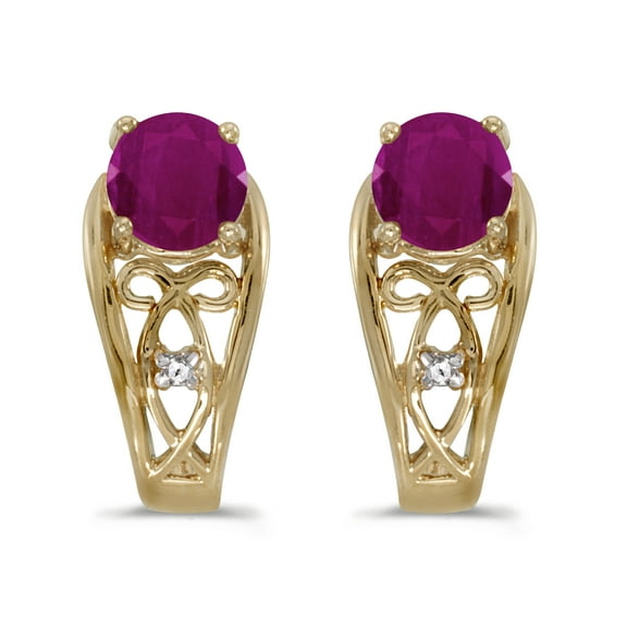 10k Yellow Gold Round Ruby And Diamond Earrings