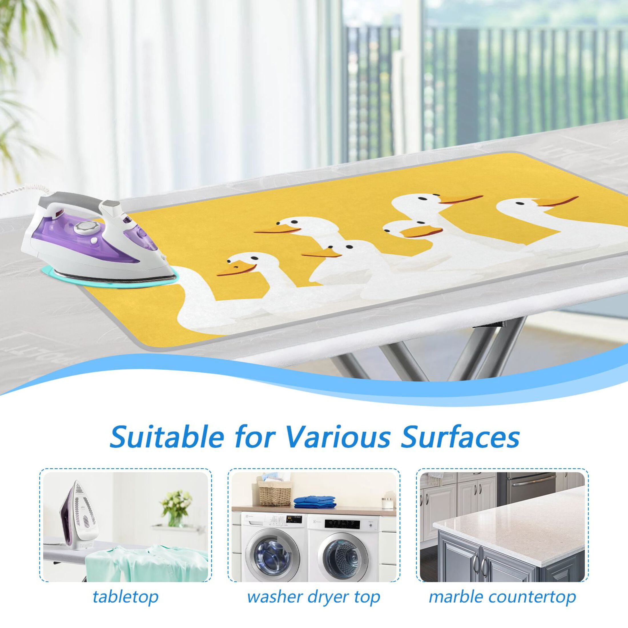 Cartoon White Duck Family Ironing Mat Blanket Portable Travel Ironing Pad Heat Resistant Pad 47.2" x 27.6”