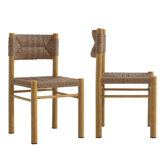 Dining Side Chair, Set of 2, Natural Brown, Wicker Rattan, Aluminum, Outdoor Patio Balcony Cafe Bistro Garden Hospitality Restaurant, Modern Contemporary, HB37354