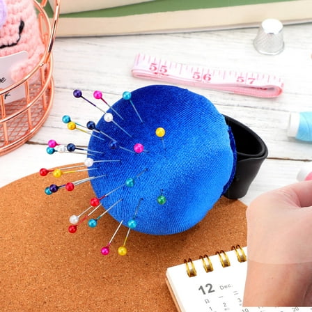 LEORX 1Set Slap Bracelet Pin Cushion Blue Wrist Band Sewing Enthusiasts Pin Storage Portable Convenience