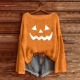 thumbnail image 2 of GILIGEGE Women's Halloween Pumpkin Face Print Sweater Off Shoulder Long Sleeve Loose Knit Funny Graphic Pullover Spooky Casual Crewneck Sweatshirt Trendy Fall Jumper Top Yellow, 2 of 3