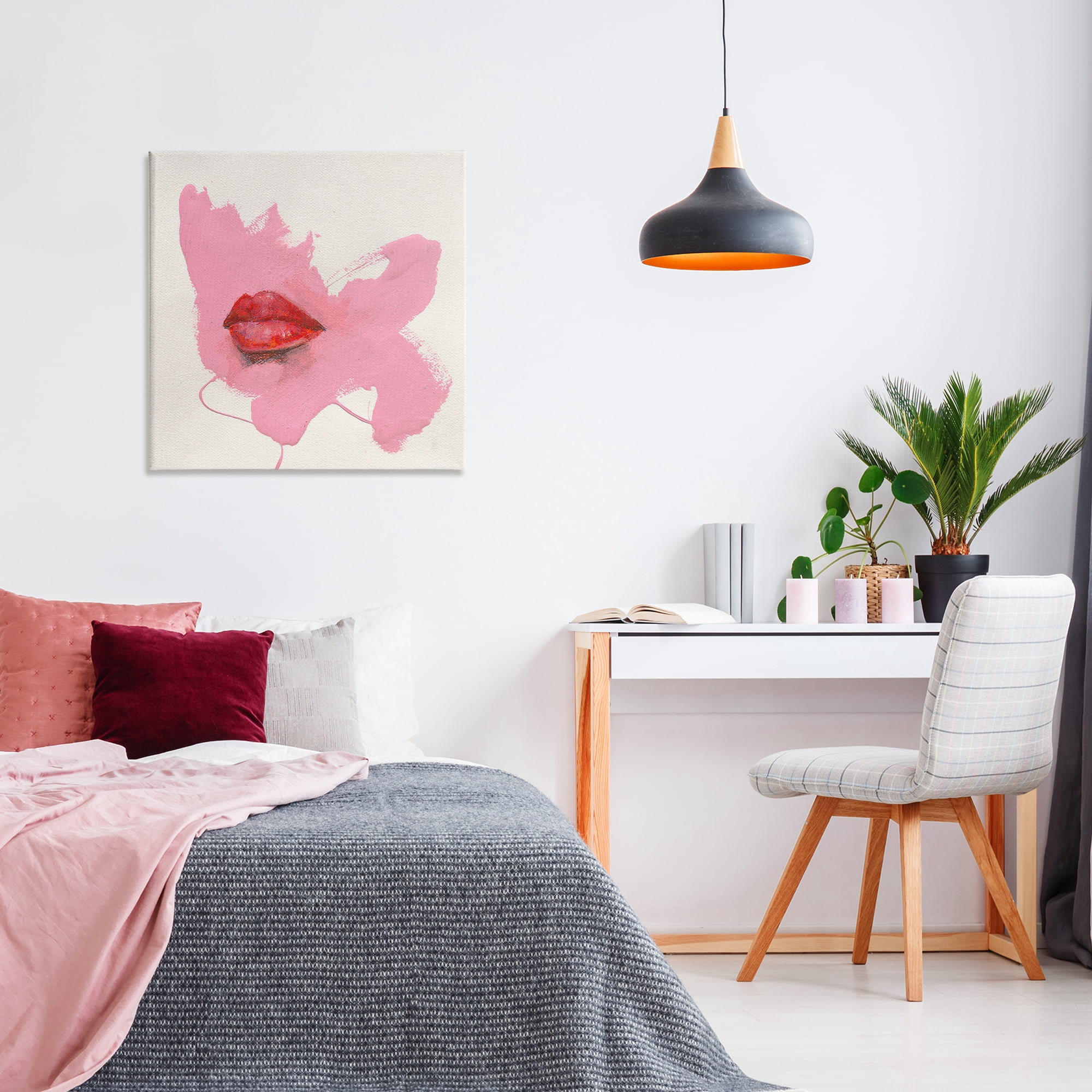 Stupell Industries Red Lips on Pink People Painting Wrapped Canvas Art Print Wall Art, 30 x 30