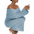 thumbnail image 3 of Women'S Fall Off Shoulder Bodycon Sweater Dress Formal Long Sleeve Elegant Club Party Midi Maxi Dresses Blue L, 3 of 9