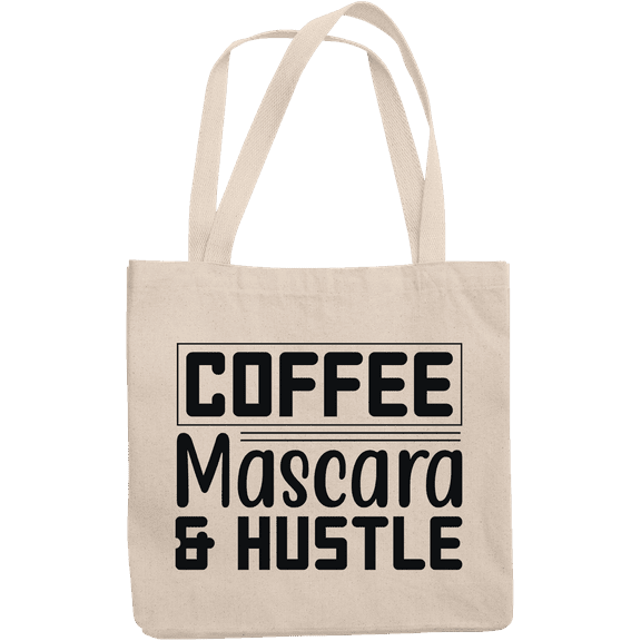 12oz Canvas Tote Bag - Coffee, Mascara & Hustle, Hardworking Eyelash & Caffeine Lover Quote - Beauty Themed Merch for Makeup Artist or Cosmetologist, Gift for Makeup Lovers & Beauticians