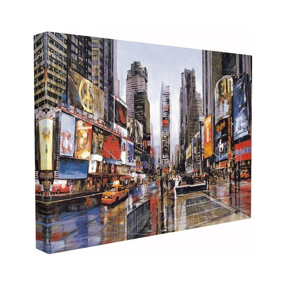 The Stupell Home Decor Collection Times Square Crowds on a Rainy Day Painting Stretched Canvas Wall Art, 16 x 1.5 x 20