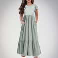 thumbnail image 2 of ShomPort Girls Ruffle Sleeve Maxi Dress Summer Loose Round Neck Flowy Tiered Dress with Pockets, 2 of 5