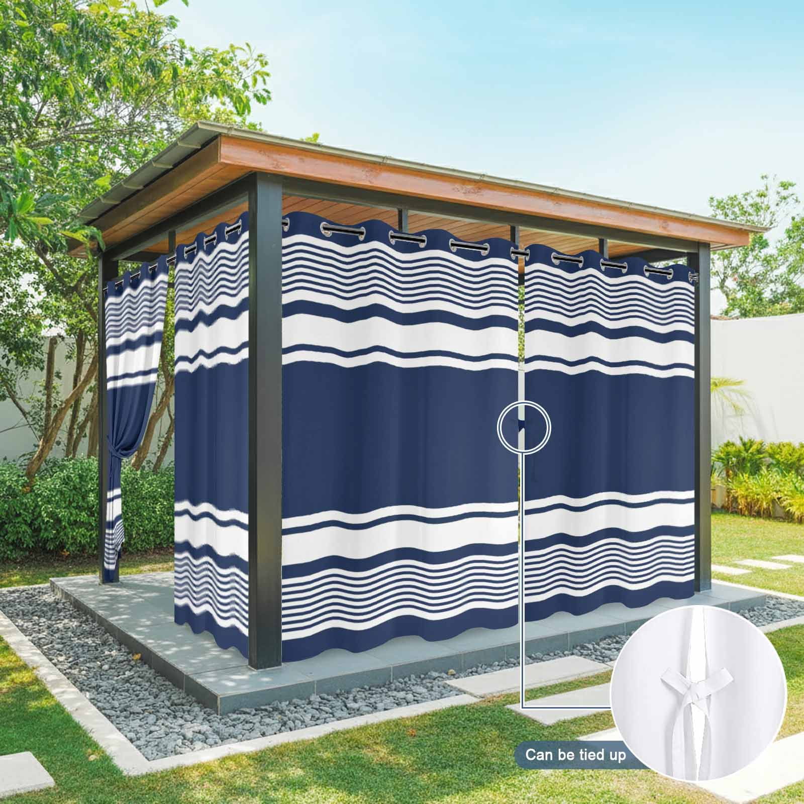 Navy Sage Striped Outdoor Curtains for Patio, Modern Classic Stripe Rustic Country Farmhouse Sunshade Privacy Drapes Grommet Waterproof Outside Curtains for Porch/Cabana/Balcony 54"x 95", 2 Panel