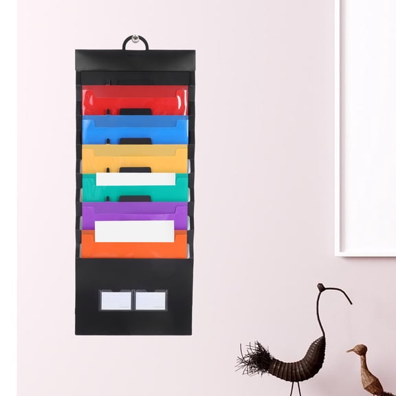 Raindrops Black Expandable Accordion File Folder with 6 Pockets, Wall-Mount Document Organizer for Office and Home Use