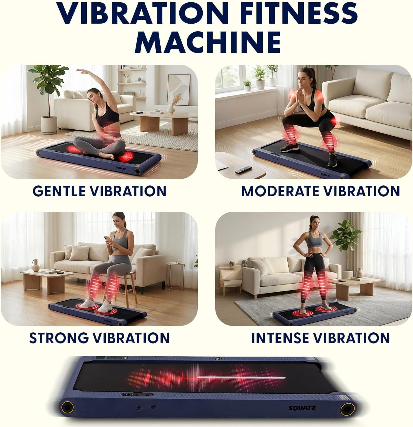 Squatz 2‑in‑1 Walking Pad Treadmill with Handlebar & Vibration Plates - Compact Walking Pad with LED Display, Device Holder, Quiet 1.0HP Motor & Remote for Home or Office Fitness (Blue)