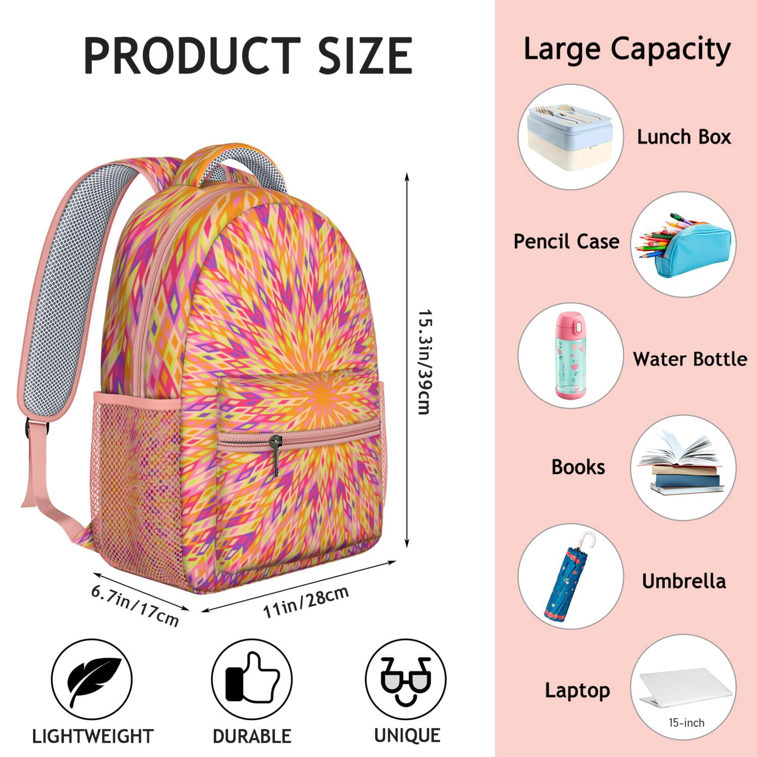 Emotional Psychedelic Backpack - Stylish Waterproof Daypack with Ergonomic Spinal Support, Vibrant Geometric Abstract Design for Teens & Adults