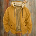 thumbnail image 2 of Men's Winter Casual Hooded Jacket with Zippered Pockets, Solid Color Fashion Warm Outerwear for Daily Wear and Outdoor Activities in Cold Weather Seasons,Earthy Yellow,4XL, 2 of 4