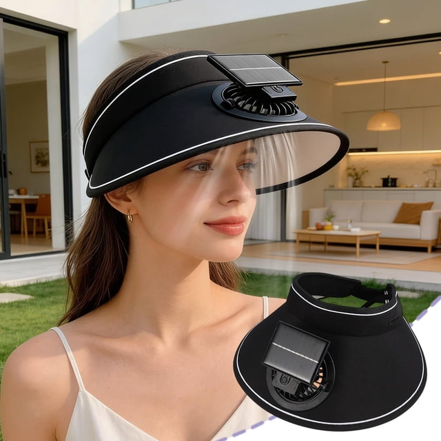 Protección UPF 50+ del sombrero solar alimentado por el sombrero solar – tapa portátil portátil recargable de 3 velocidades ajustable, ala ancha, beige/rosa/negro, de una pieza