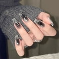 thumbnail image 3 of Artificial Nails Long Press On Nails Black Gradient False Nails with Star, 3 of 9