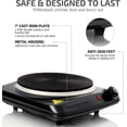 thumbnail image 3 of Ovente Powerful Electric Cast Iron Burner 7 Inch Single Plate with Temperature Knob, Non Slip Rubber Feet, 1000 Watts, Compact and Lightweight, Heat Up in Seconds, Easy to Clean, Black (BGS101B), 3 of 7