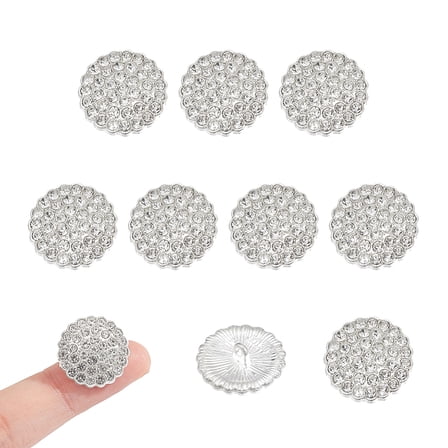 10Pcs 1-Hole Zinc Alloy Rhinestones Flat Round Buttons for Clothing Accessories Silver 18x6.7mm Hole: 1.6mm