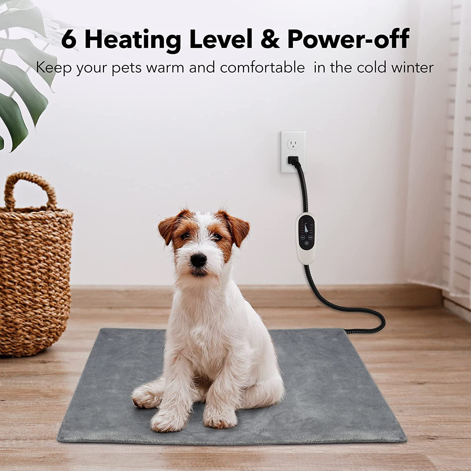 BN-LINK Pet Heating Pad, Dog Cat Self Warming Bed with Timer, 16" x 18" Indoor Heating Mat for Pets with Chew Resistant Cord, Electric Heating Pads for Elderly Pets with 6 Temperature Modes