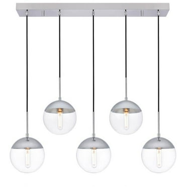 Eclipse 5 Lights Pendant Ceiling Light with Clear Glass, Chrome