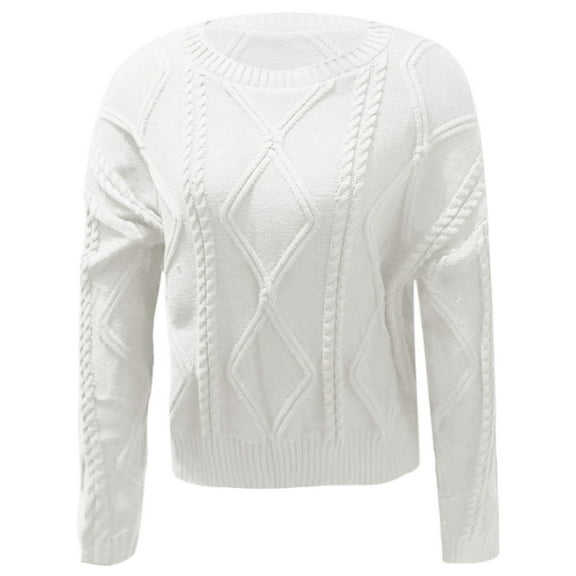 Women's Oversized Cable Knit Sweater Crewneck Solid Color Long Sleeve Pullover Sweater Casual Dressy Jumper Tops