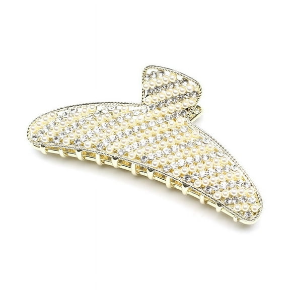 QinGoo Large Metal Hair Claw Clip for Women Non-Slip Strong Hold Thick Long Hair Accessory 1 Count, 4.6 Inch, Crystal Pearl