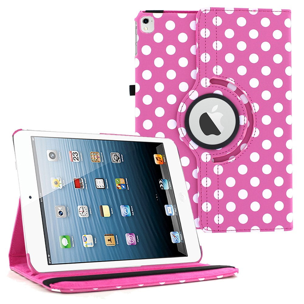 KIQ iPad 10.2 7th 8th 9th Gen Case, PU Leather Faux Protection Cover For  Apple iPad 9th 8th 7th Generation 2019 2020 2021 [Polka Dot Hot Pink]
