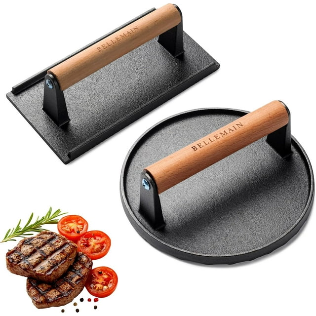 Grill Press Bellemain con mango de madera de hierro fundido de alta resistencia