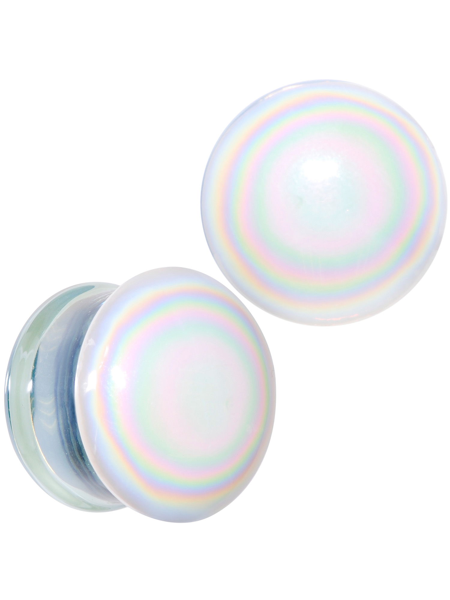 Body Candy 5/8" 2PC White Glass Radiant Swirl Saddle Plugs Double Flare
