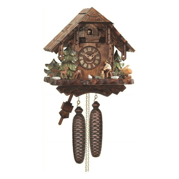 Cuckoo Clock Black Forest house with moving wood chopper