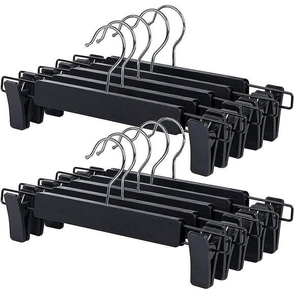 10 Pcs Pants Hangers, Clip Hangers, Plastic Hangers, Pant Hangers With Clips, Strong Non-slip Clips, For Skirts, Jeans, Pants (black)