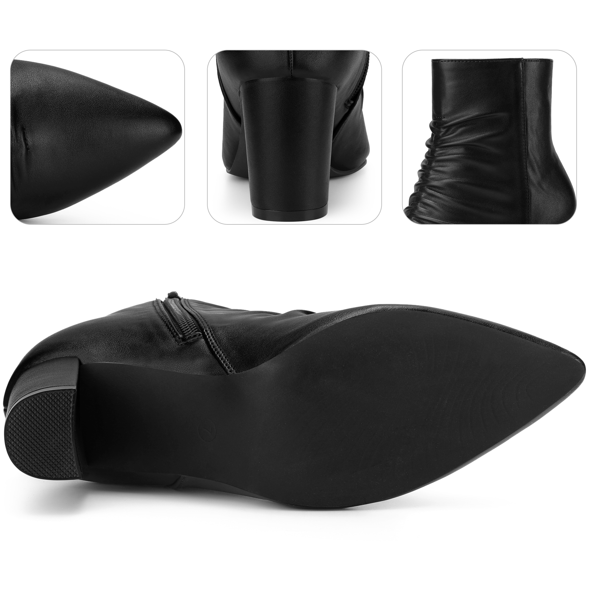 DARING DIVA Ruched Dress Boots Pointed Toe Chunky Heels Ankle Boots Black 6