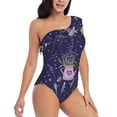 thumbnail image 3 of Sikiie Lavender Flowers Print Women One Piece Swimsuits Tummy Control One Shoulder Bathing Suits Ruffle Swimwear, From S to XXL-Small, 3 of 6