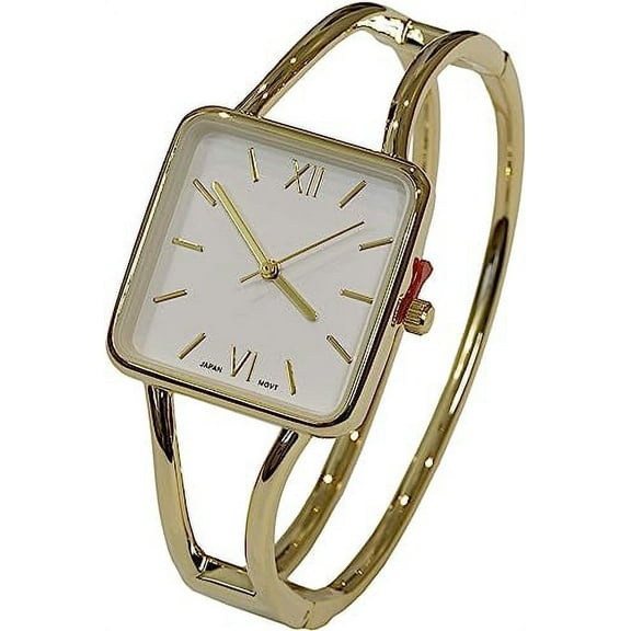 Blekon Collections Women’s 30mm Square Case Watch With Elegant Metal Cuff Bangle, Fashion Timepiece