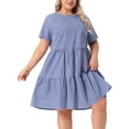 thumbnail image 5 of Agnes Orinda Women's Plus Size Easter Gingham Dresses 1950s Vintage Tiered Crew Neck Short Sleeve Summer Casual Midi Plaid Dress 2X Dark Blue, 5 of 7