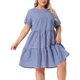 thumbnail image 4 of Vestidos de cuadros de mujer de tallas grandes Agnes Orinda, estilo vintage de los años 50, con cuello redondo, mangas cortas, casuales de verano, midi, talla 4X, azul oscuro, 4 of 6