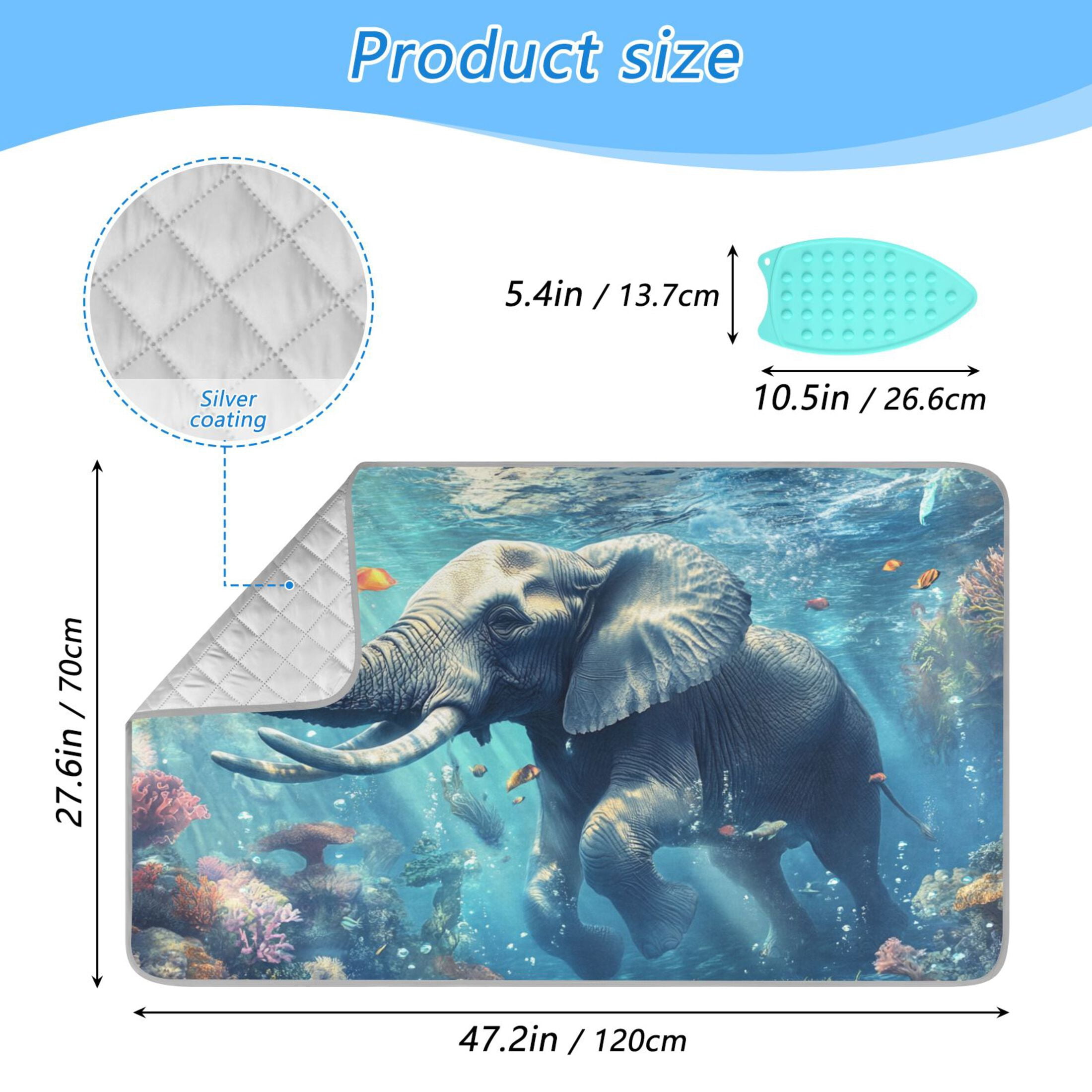 Elephant Swimming under Sea Ironing Mat Blanket Portable Travel Ironing Pad Heat Resistant Pad 47.2" x 27.6”