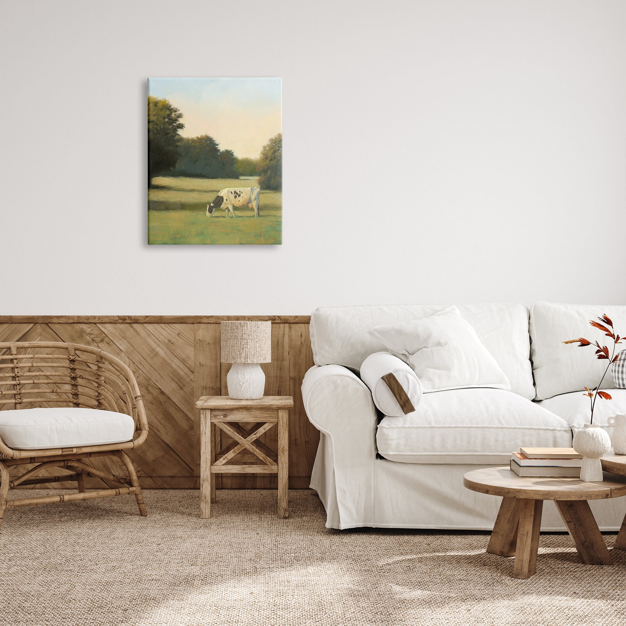 Stupell Industries Cow Grazing in Pasture Animals & Insects Painting Gallery Wrapped Canvas Print Wall Art, 24 x 30