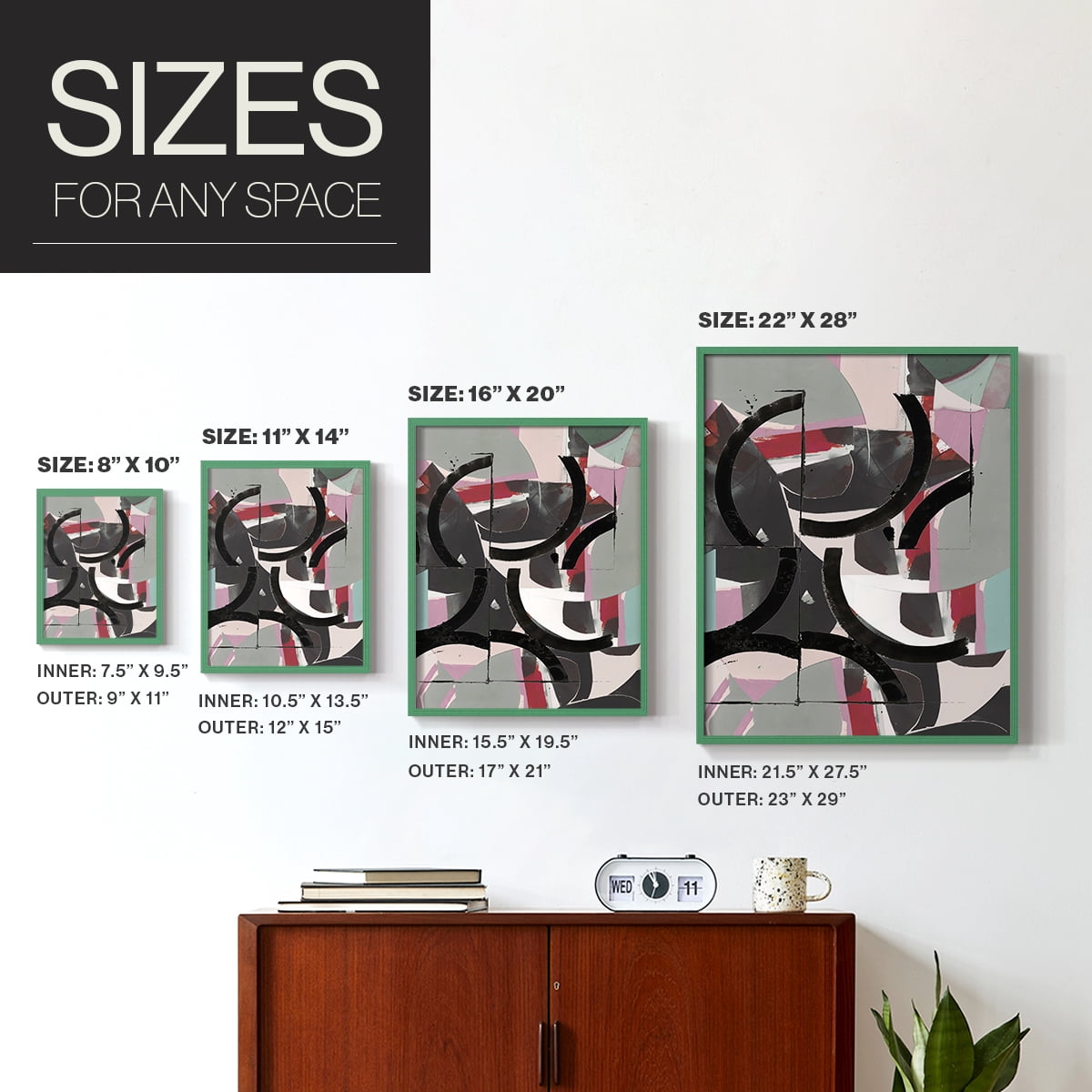 Cartissi Space II Framed Print in Green Solid Wood Framed Print No Nail Hanging