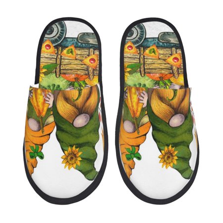Balery Thanksgiving Truck Slient Indoor Furry Fleece Comfort House Shoes Soft Non-Slip Home Shoes Cotton slippers House Slippers-- Medium