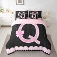 thumbnail image 2 of Manfei Initial Letter Q 7 Pieces Bedding Comforter Set,Galaxy Starry Night Full Bedding Set,Pink Sequin Print Fitted Sheet Flat Sheet For Girl,Breathable Bedroom Decoration Reversible, 2 of 8
