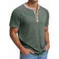 thumbnail image 2 of JWD Classic henley style Four button henley closure, Mens Henley Short Sleeve T-Shirt Cotton Casual Shirt Mens ShirtsSummer Daily T-Shirts Green L, 2 of 7