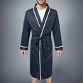 thumbnail image 2 of VNKIDY Men's Pajama Solid Color Lightweight Robe With Contrast Trim Long Sleeve Nightrobe With Belt Design Front Pockets For Home Relaxing Leisure Homewear, 2 of 7
