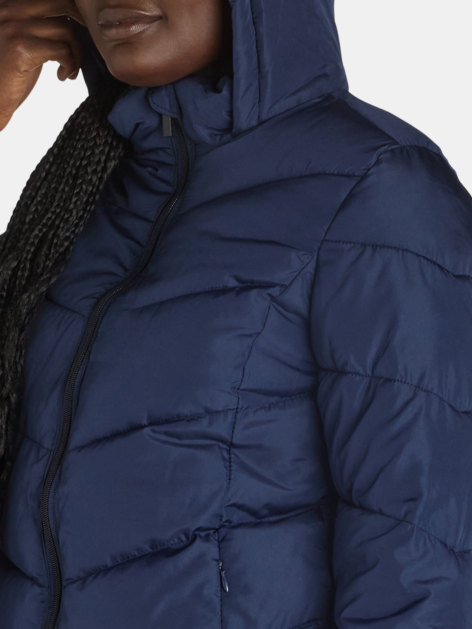 Big Chill Women's and Women's Plus Chevron Quilted Puffer Jacket with Hood, Sizes S-3X