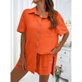 thumbnail image 4 of Conjunto de pantalones cortos de botonadura sencilla para mujer, traje informal, atuendo holgado, ropa sólida, verano, 2024, 4 of 5